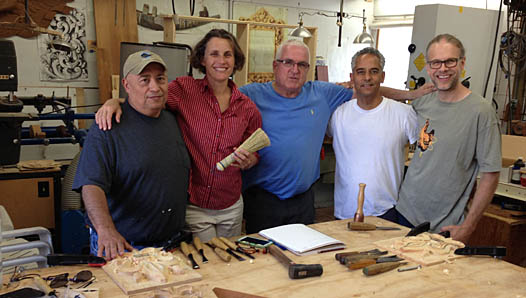 Students learning wood carving at Calvo Studio