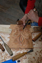 David Calvo showing wood carving technique