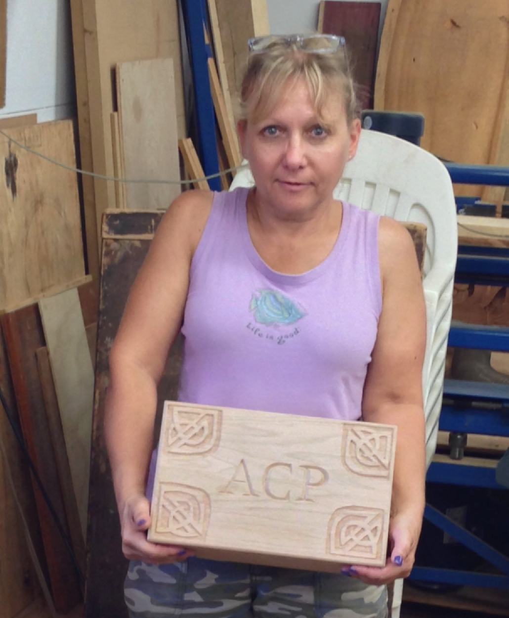 Handcrafted carved keepsake box made in woodworking workshop
