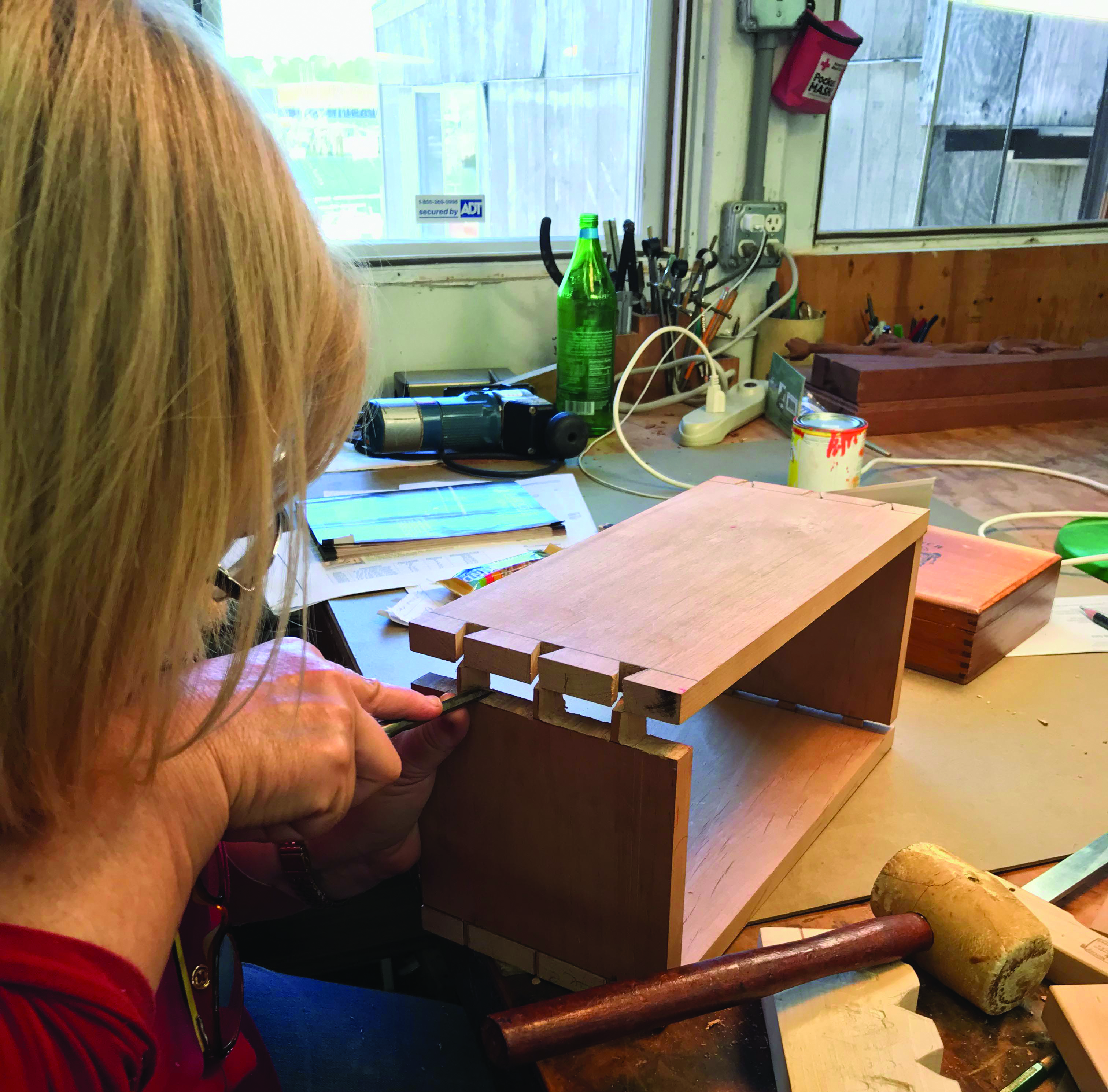 Fitting hand-cut dovetail joinery on a student keepsake box