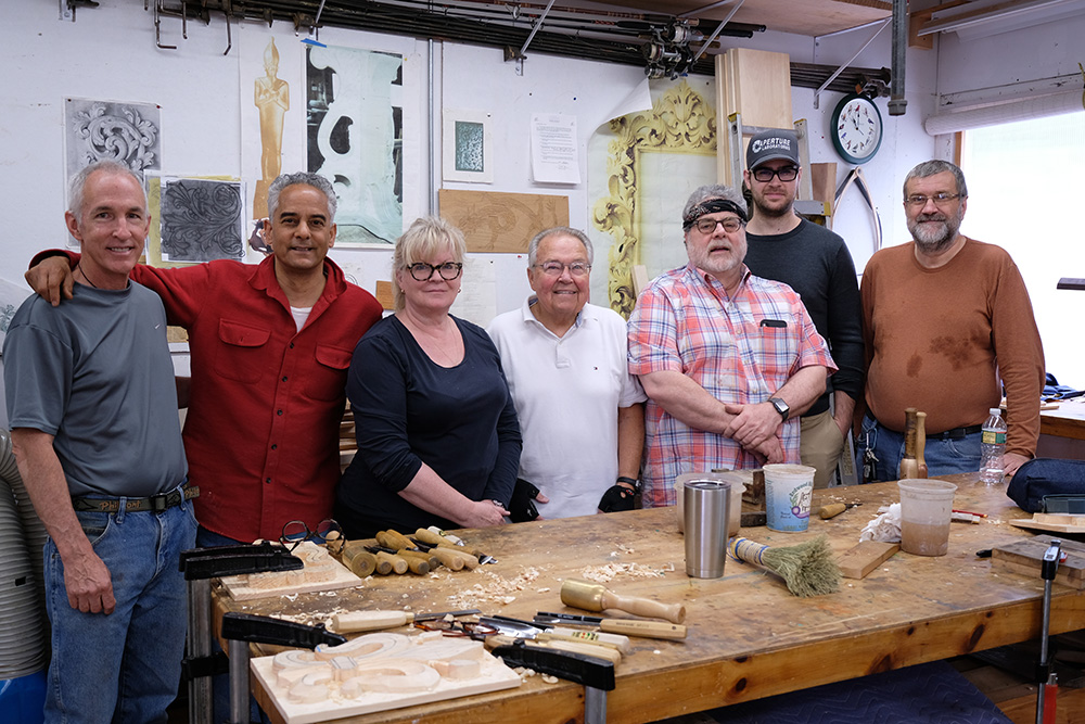 Students learning wood carving at Calvo Studio