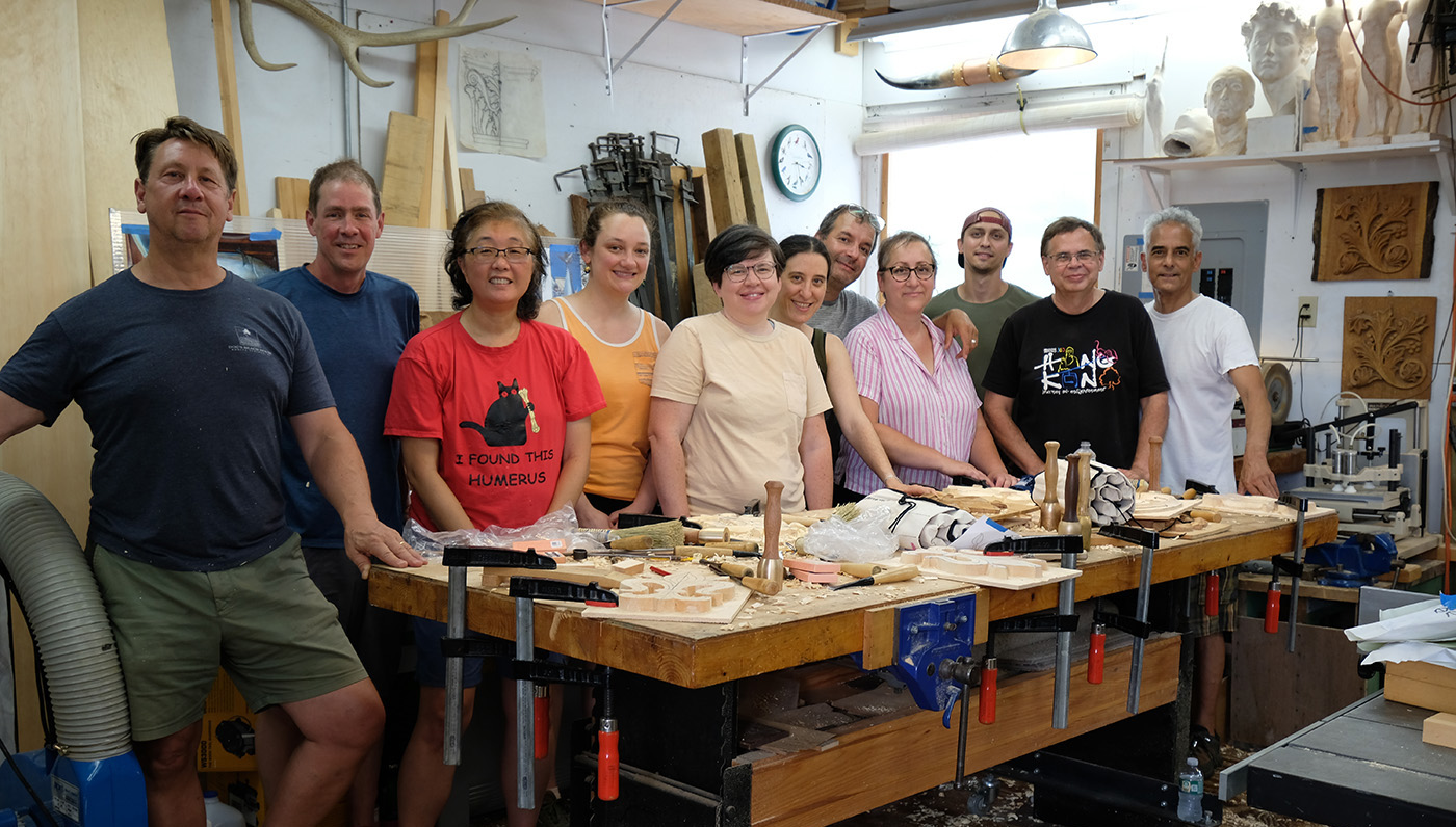 Students in a Calvo wood carving class